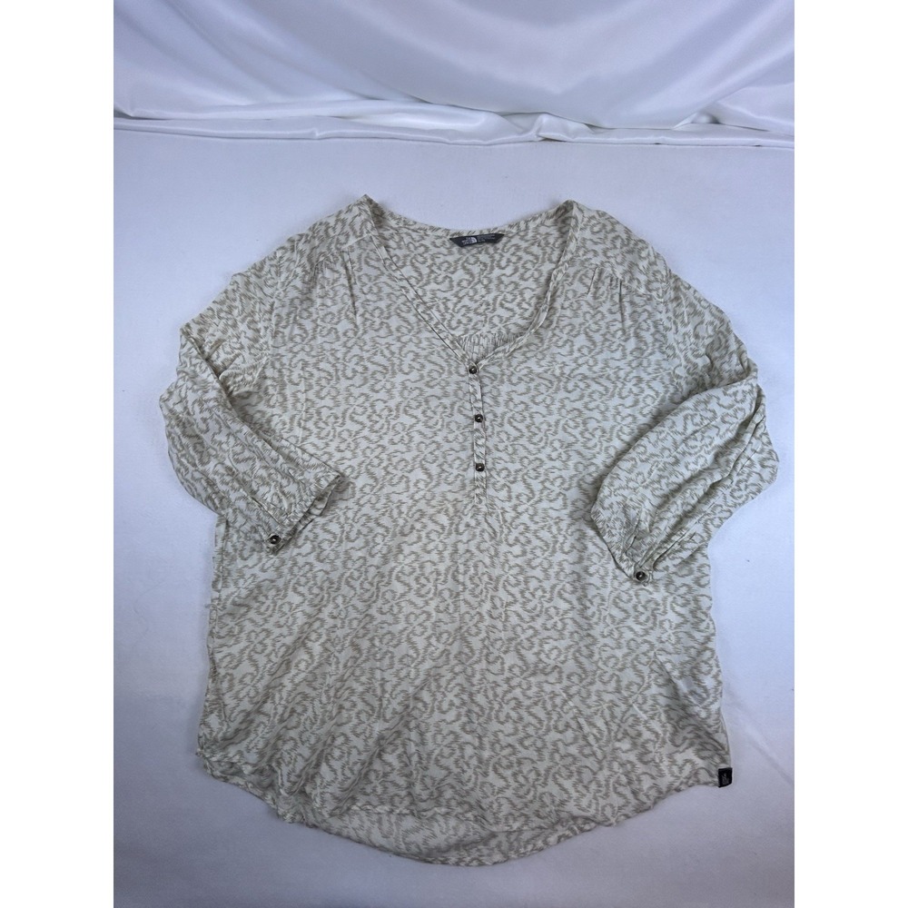 The North Face Women's Peasant Bohemian Blouse Tan on Cream High/Low Hem Sz XL